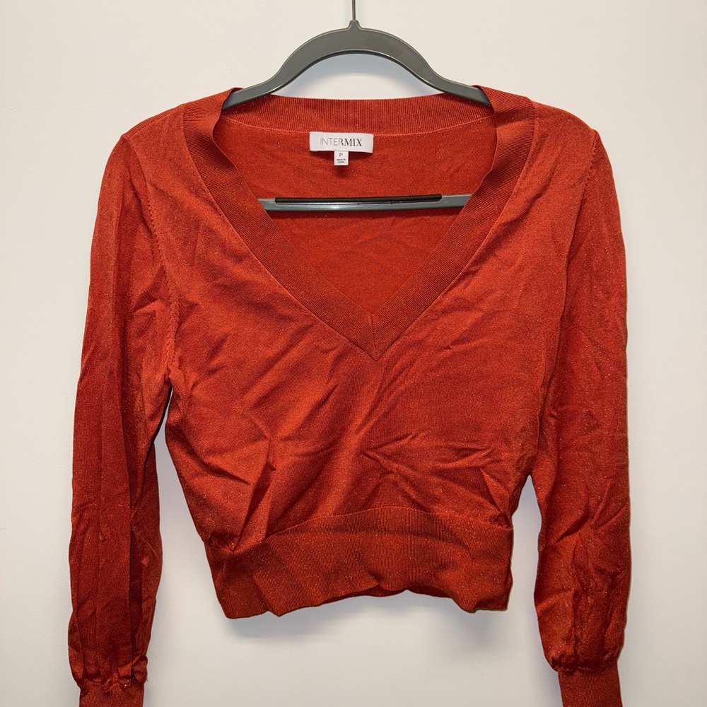 Intermix Rust Orange V-Neck Lightweight Sweater - image 1